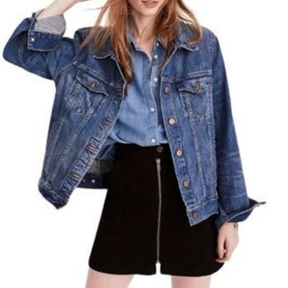 Madewell black utility zip up front denim mini skirt